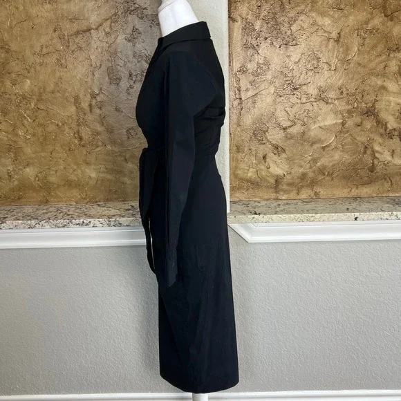Veronica Beard Janelle Shirt Dress Size 00 Black Long Sleeve Tie Waist Midi - Picture 5 of 11